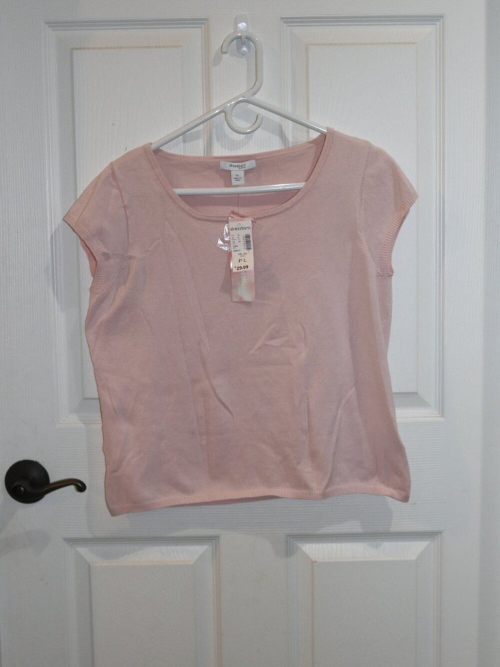 Women's Dress Barn Petite pink cap sleeve sweater tee. New with tags. PL.